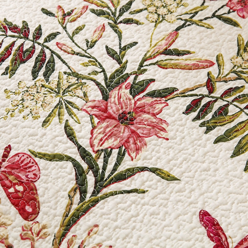 100% Cotton Birds And Flowers Quilt 3pcs Embroidered Quilted Quilt Pillowcase Free Shipping