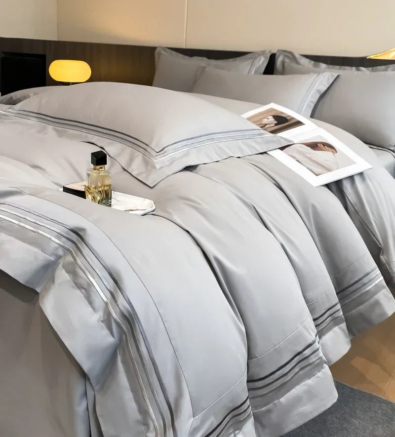 1Set 200S Luxury 100% Cotton Hotel Style Bedding Set Pure Cotton Duvet Cover Fitted sheets Style  Pillowcase