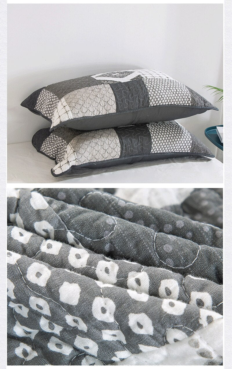 100% Cotton Simple gray Plain Weave 3pcs Printed Quilted Quilt Pillowcase Free Shipping
