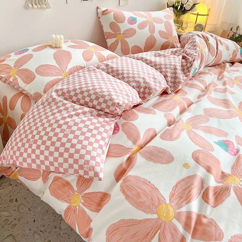 Bedding Set Nordic Single Double Flat Sheet Duvet Cover Pillowcase Soft Microfiber Full Queen Size Bed Linen
