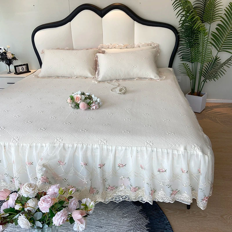 2025 Summer Cool Bed Skirt Sheet Princess Bed Skirt Mattress Ruffled Lace Bedsheet Not Stuffy With Pillowcases Twin Queen Size