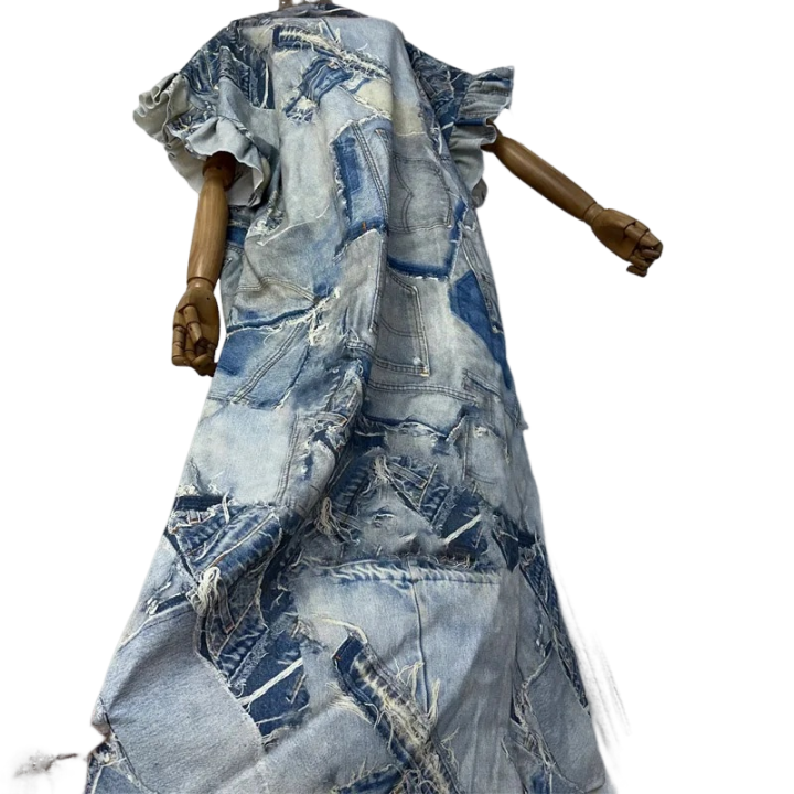 Denim Patchwork Print Kaftan Dress - WINI