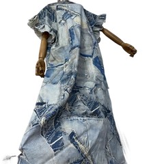 Denim Patchwork Print Kaftan Dress - WINI