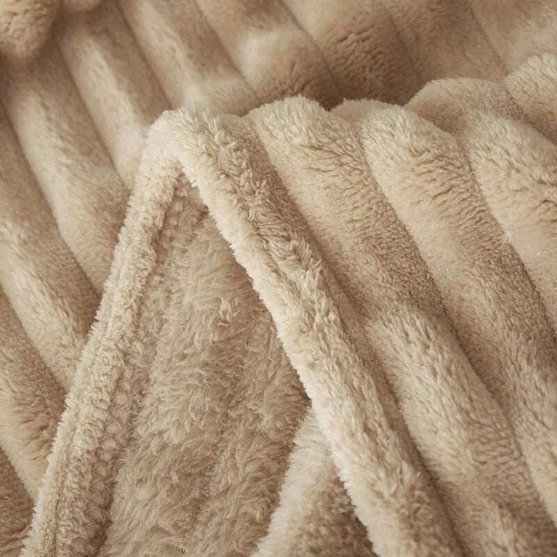 A Solid Color Striped Flannel Blanket Shawl Blanket Multi-purpose Sofa Blanket Cover Blanket Home Bed Blanket