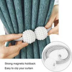 Magnetic Curtain Tiebacks Pearl Ball Home Curtain Buckle European Decoration Weave Clips Rope Straps Holder for Big Drapries