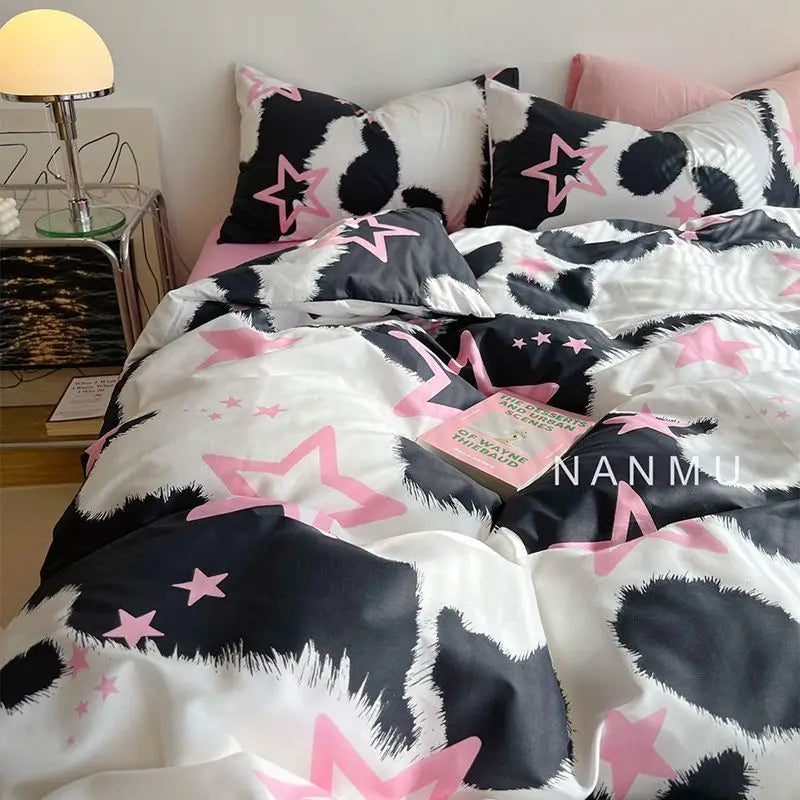 Cherry Cute Bedding Set Flat Sheet Pillowcases No Filler Ins Spring Kids Audlt Single Full Size Home Hotel Bed Linens