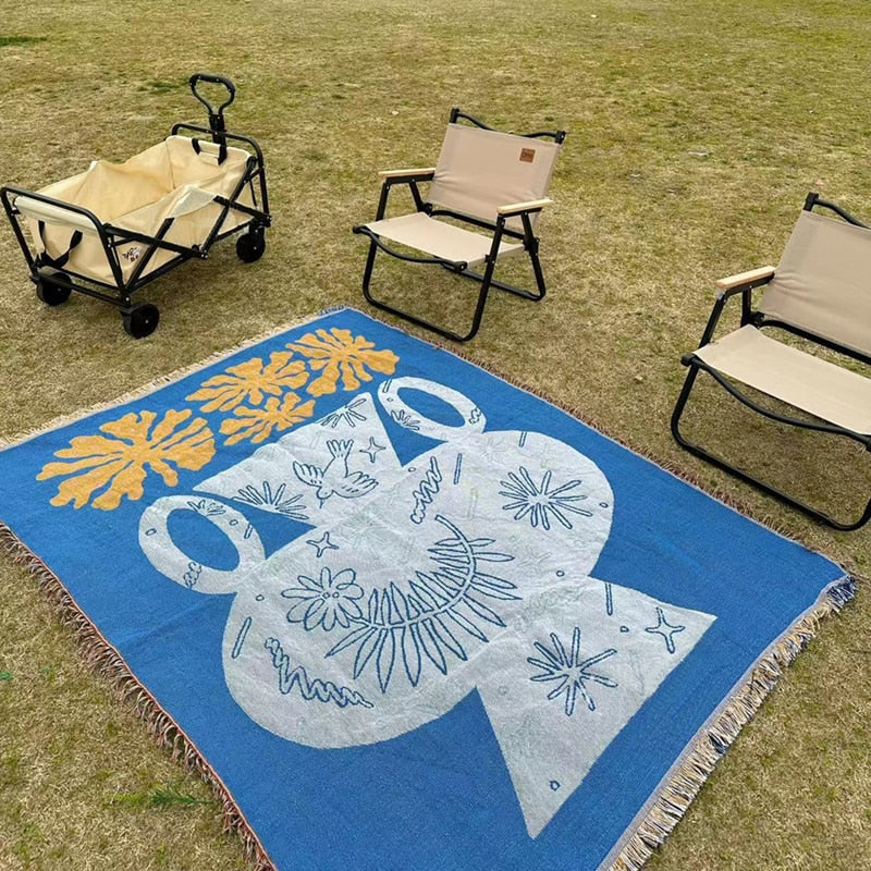 160x130cm Ins Style Throw Blanket for Sofa Bed Vintage Knitted Tassels Tapestry Jacquard Camping Blankets Outdoor Pinnic Mat