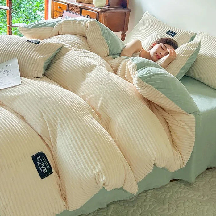 3pcs duvet cover Winter Warm Bedding sets Double Quilt Cover king Twin queen size bed thick Flano Coral Fleece with pillowscase