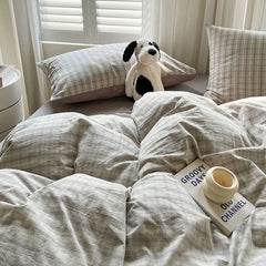 Classic Plaid Bedding Set Grey Pink Ins Twin Queen Duvet Cover Flat Sheet Pillowcase No Filler Girl Boys Hotel Home Bed Linens