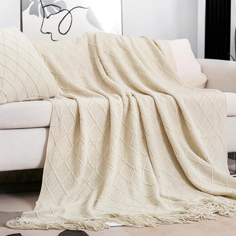 Nordic Knitted Shawl Sofa Blanket with Tassels Scarf  Sofa Emulation Fleece Throw Blanket TV Blankets Bed End Decor Drop Ship
