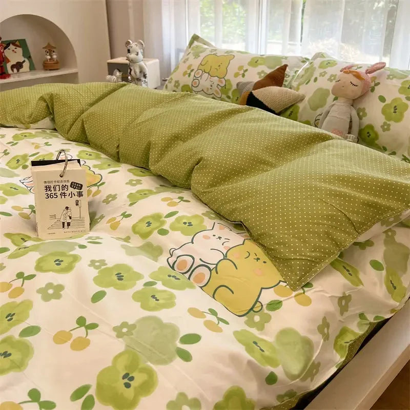 Romantic Bedding Set Floral Ins Style Duvet Cover Flat Sheet with Pillowcases Single Queen Full Size Boys Girls Korean Bed Linen
