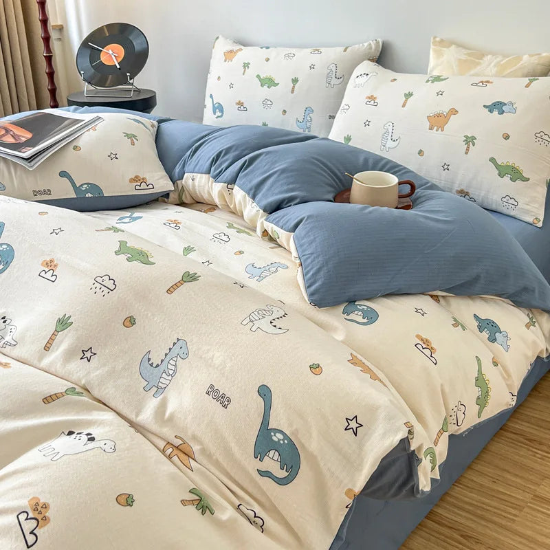 Vintage Floral Style Bedding Set No Filler Soft Fall Winter Thickening Duvet Cover Flat Sheet Pillowcase Full King Bed Linen