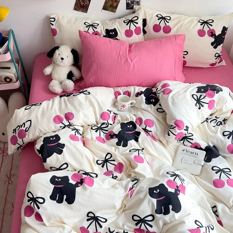 Bed Linen Bedding Set A-Class Washed Cotton Four-Piece Bed Sheets Set Comfort Sets Solid  Couple Bed Quilt Cover Home Textile