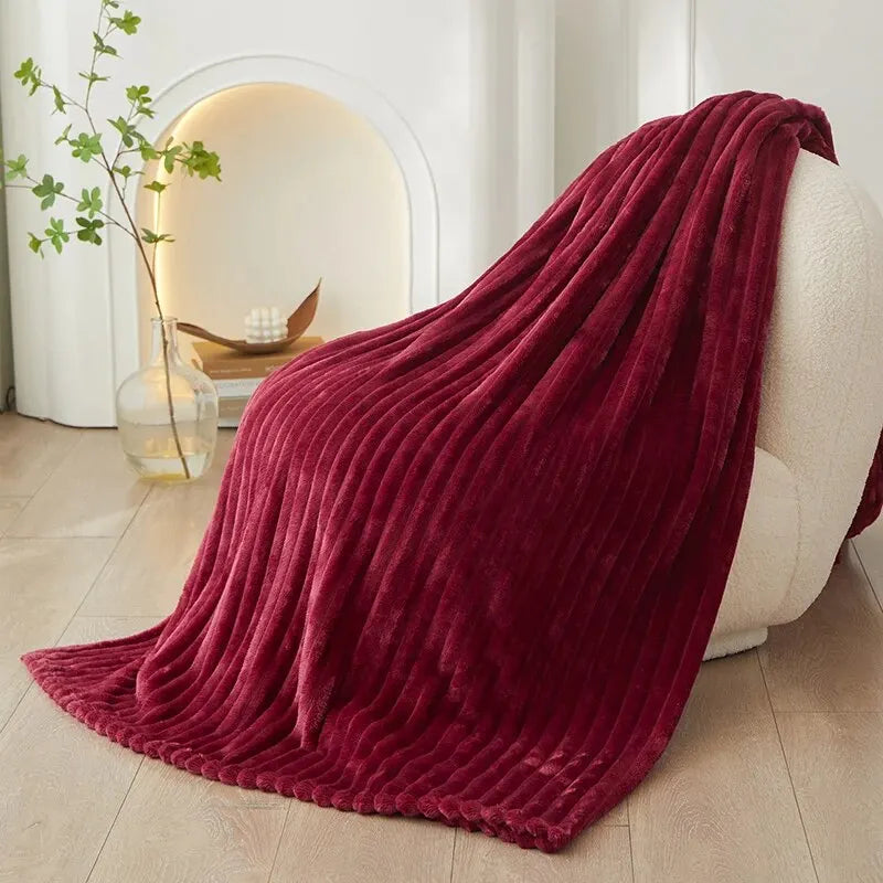 A Solid Color Striped Flannel Blanket Shawl Blanket Multi-purpose Sofa Blanket Cover Blanket Home Bed Blanket