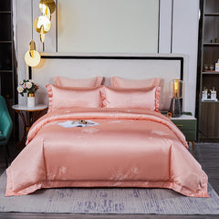 Luxury 4pcs European Jacquard Embroidery Pure Cotton Thickened Bedspread Wedding Room Bedding Quilt Cover Pillowcase