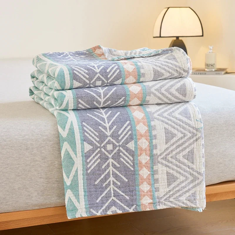 100% Cotton gauze summer blanket breathable bed linen Jacquard bed plaid light weight home Blankets and bedspreads Non shrinking