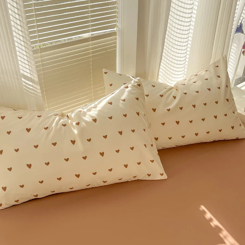 Duvet Set Double Yarn Four-piece Set Class A Aerobic Knitted Cotton Printed Love Bed Cover Skin Friendly Breathable Bedding