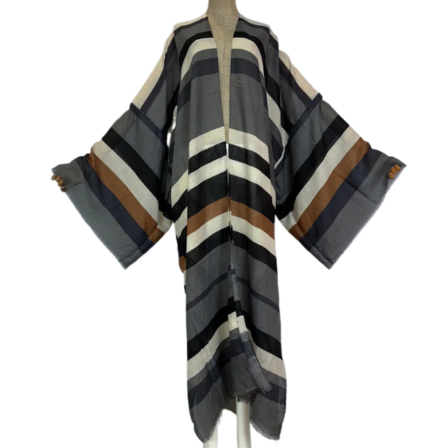 Warm Striped Maxi Kimono Cardigan - WINI