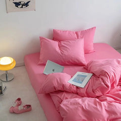 Fashion Solid Color Bedding Set Soft Sheet Duvet Cover Pillowcase Girls Adult Bedspread Queen Full Size Quilt Cover No Filler 02