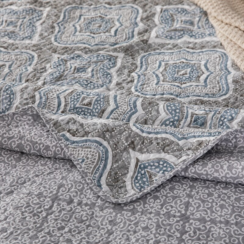 100% Cotton Handmade Geometric Grey 3pcs Printed Quilted Quilt Pillowcase Free Shipping