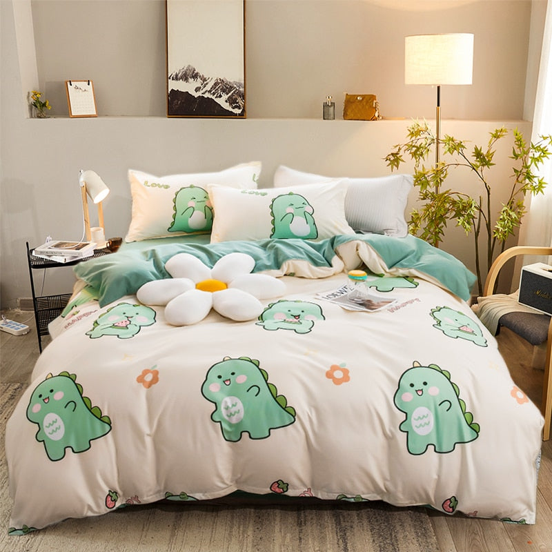 Cartoon Pattern 4-Piece Flat Sheet Quilt Cover Pillow Case Family Bed Sheet Children's Bedding Set 4-Piece Set