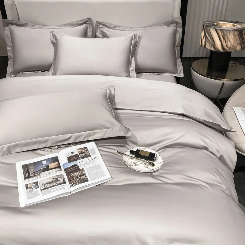 200S Count Long Staple Cotton Solid Color 100% Cotton Duvet Cover Quilt Single Pillowcase Sheet Fitted Bedding Set Queen King