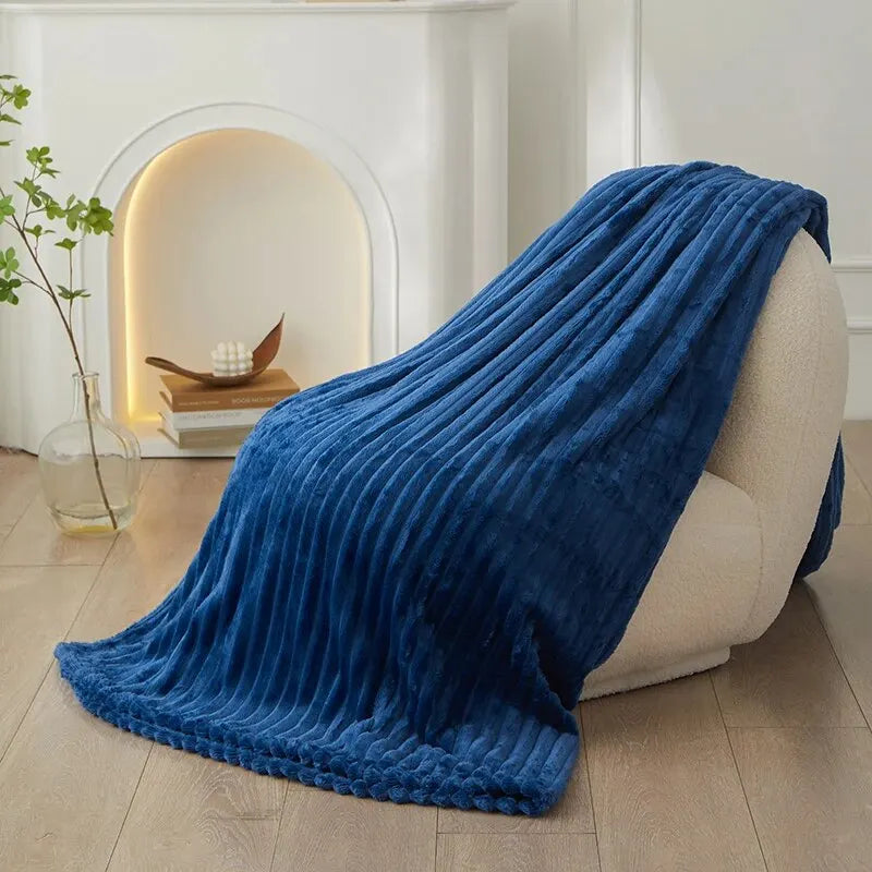 A Solid Color Striped Flannel Blanket Shawl Blanket Multi-purpose Sofa Blanket Cover Blanket Home Bed Blanket