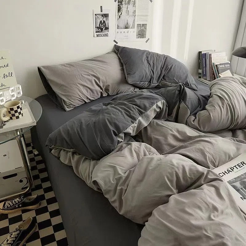 Bedding Set Nordic Single Double Flat Sheet Duvet Cover Pillowcase Soft Microfiber Full Queen Size Bed Linen