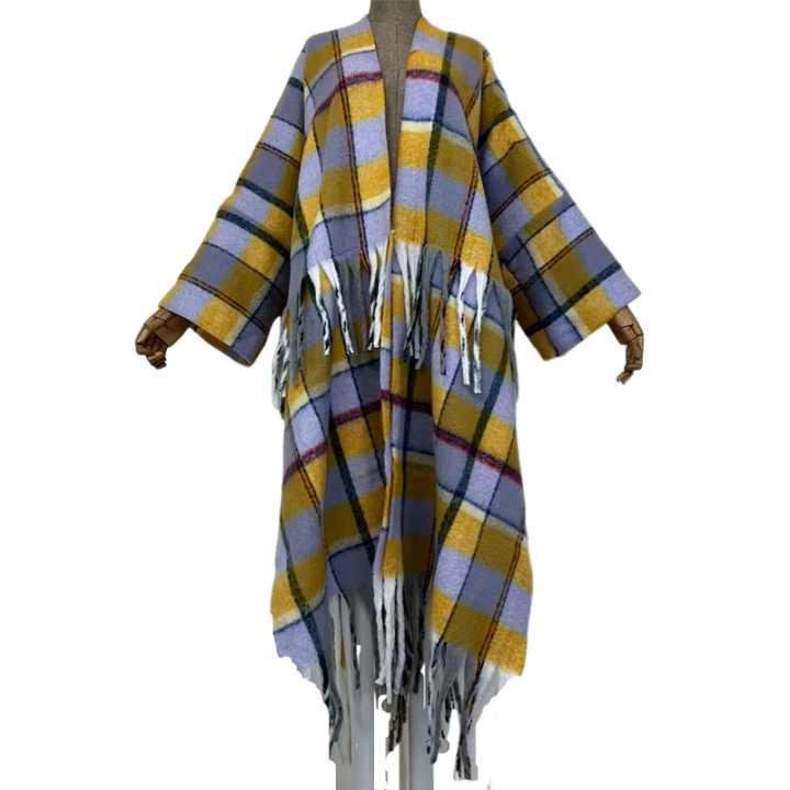 Plaid Long Tassel Cardigan - WINI