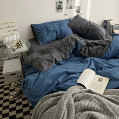 Bed Sheet Set Ins Style Double Color Washed Cotton   Bed Sheet Quilt Cover Sheet 3-piece Set Comforter Set Queen King Size