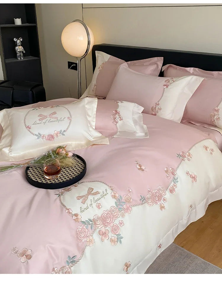 4pcs/Set Class A Grade High-end 200s Long-staple Pure Cotton Embroidery Quilt Covers Pillowcases Sheet  Bedding Set