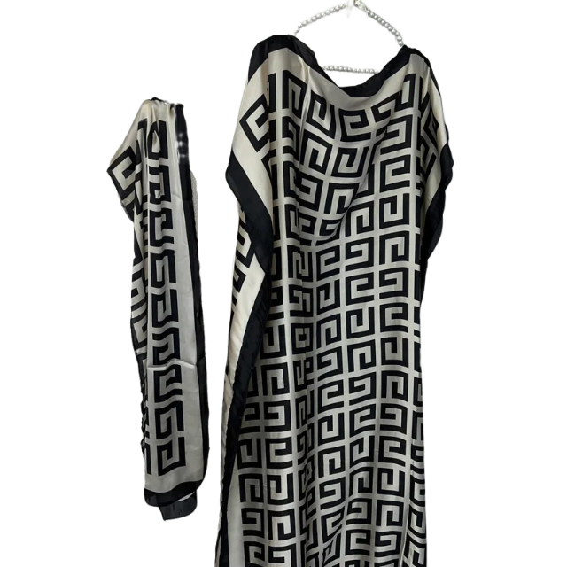 Stylish Loose Kaftan Dress with Scarf - WINI