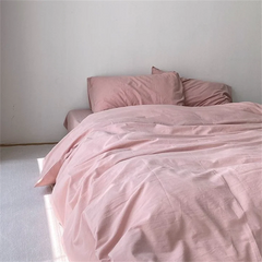 Ins Pure Washed Cotton Four-piece Bedding Set Pure Cotton 100 Solid Color Quilt Cover Set Bedding Three-piece Set