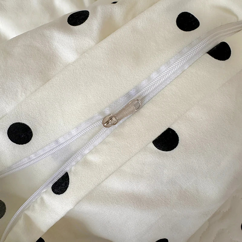2025 new soft waxy waxy wash quilt cover Knitted double layer single bed sheet Little fresh polka dot bedding