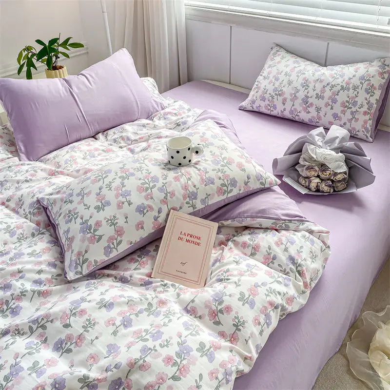 Romantic Tulip Pink Bedding Set Bed Flat Sheet Pillowcase Twin Full Queen Princess Style Bed Linen Kids Girls Floral Duvet Cover