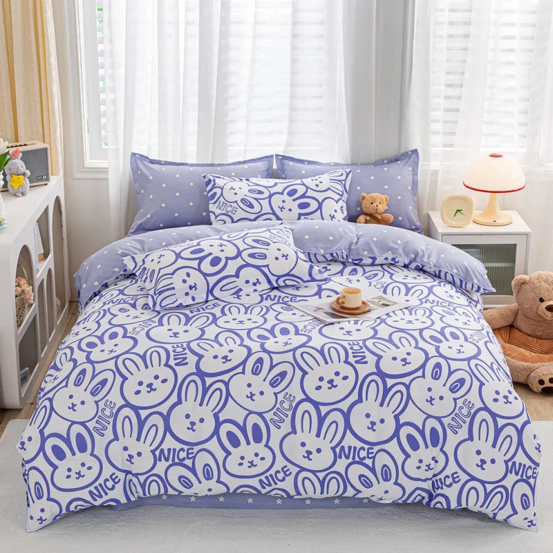 Cartoon Print Home Bedding Set Simple Fresh Comfortable Duvet Cover Set with Sheet Comforter Covers Pillowcases Bed Linen