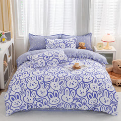 Cartoon Print Home Bedding Set Simple Fresh Comfortable Duvet Cover Set with Sheet Comforter Covers Pillowcases Bed Linen