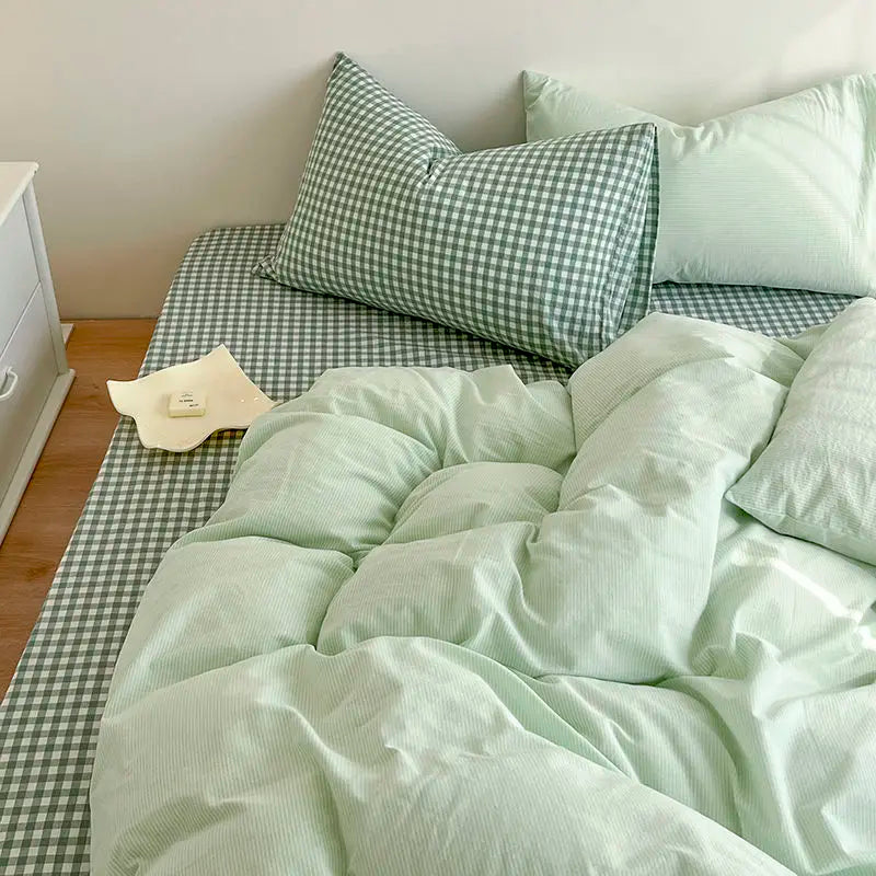 Classic Plaid Bedding Set Grey Pink Ins Twin Queen Duvet Cover Flat Sheet Pillowcase No Filler Girl Boys Hotel Home Bed Linens