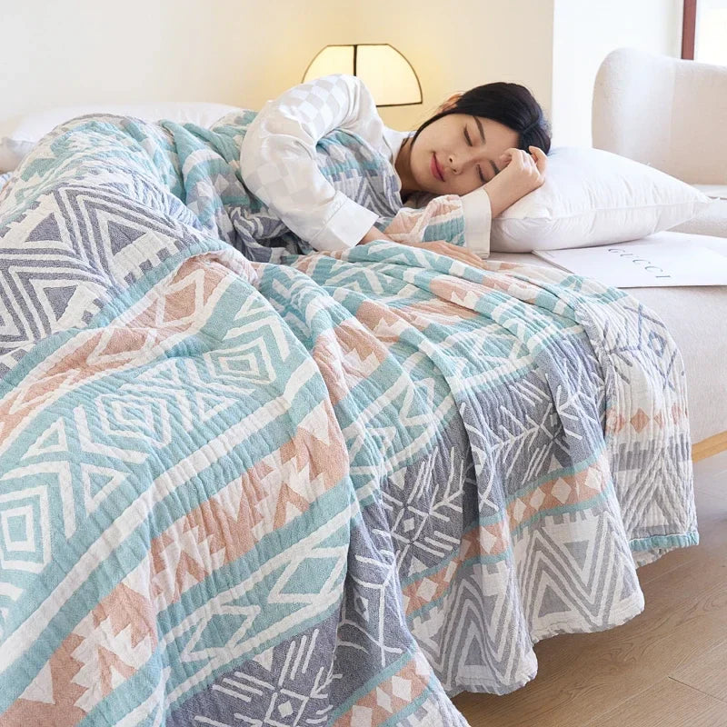 100% Cotton gauze summer blanket breathable bed linen Jacquard bed plaid light weight home Blankets and bedspreads Non shrinking