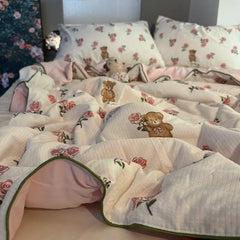 Summer Blanket Cool Quilt Cute Flower Bubble Cotton Summer Quilt Sleeping Naked Air Conditioning Quilt Lightweight  Washable