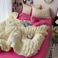 Seersucker Princess Girls Bedding Set Duvet Cover Korean Four PIECE  Washed Cotton Bed Sheet  Cover Quilt Set