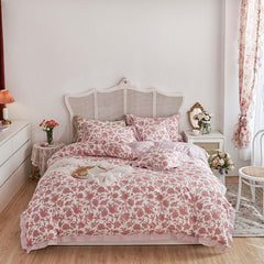 Floral Blossom Print Duvet Cover Blue White Botanical 100%Cotton Comfy 4Pcs Double Queen King Bedding Set Bed sheet Pillowcases