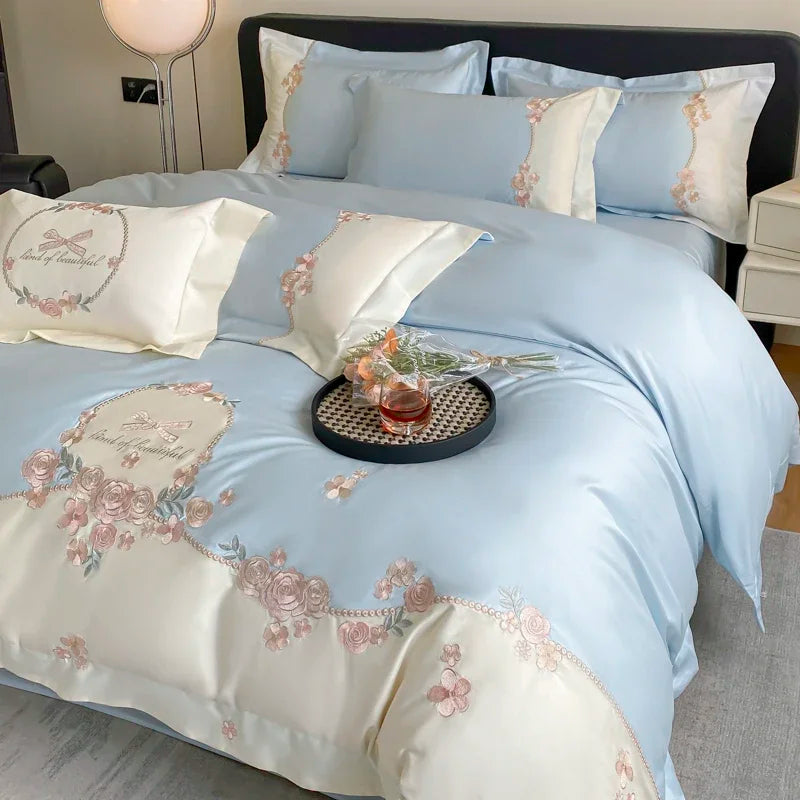 4pcs/Set Class A Grade High-end 200s Long-staple Pure Cotton Embroidery Quilt Covers Pillowcases Sheet  Bedding Set
