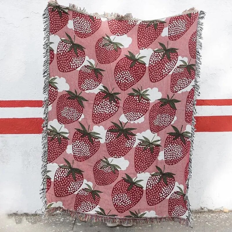 Kawaii Blanket Sofa Cover Cat Strawberry Blanket Knitted Linen Bedspread Sofa Towel Mat Tapestry Christmas For Home Decoration