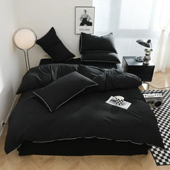 Black Color Bedding Set For Adults Simple Style Double Bed Sheet Sets Single/Queen/king Bed Cover Full Set Plain Bedding
