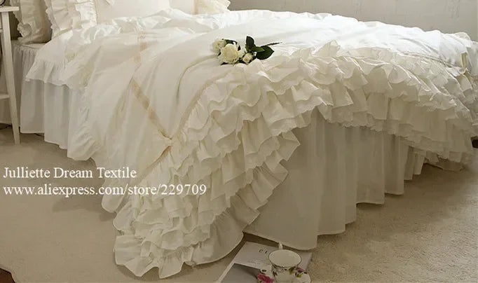Luxury Ruffle duvet cover queen pure cotton bedding king duvet cover lace bed princess quilt cover duvet set bag in a bed