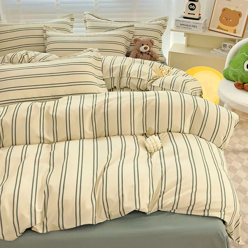 1pc Quilt Cover Stripe Style Duvet Cover Skin-friendly Bed Linen Girls Boys Room Bedding Covers (No Pillowcase)