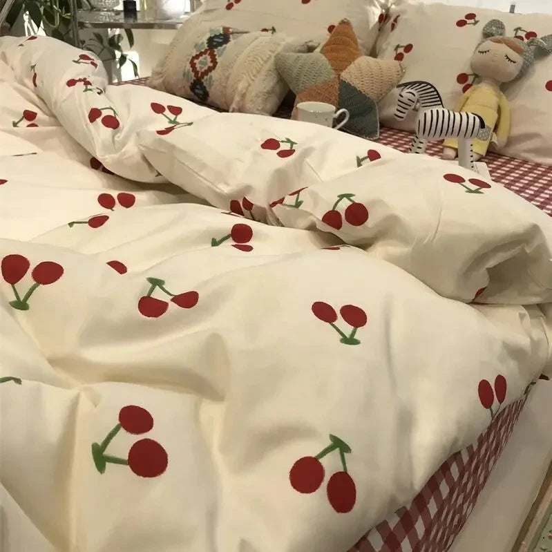 Romantic Bedding Set Floral Ins Style Duvet Cover Flat Sheet with Pillowcases Single Queen Full Size Boys Girls Korean Bed Linen