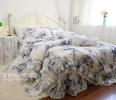 Romantic Ruffle luxury duvet cover rose print bedding king duvet cover lace bed set princess cotton quilt cover duvet set queen