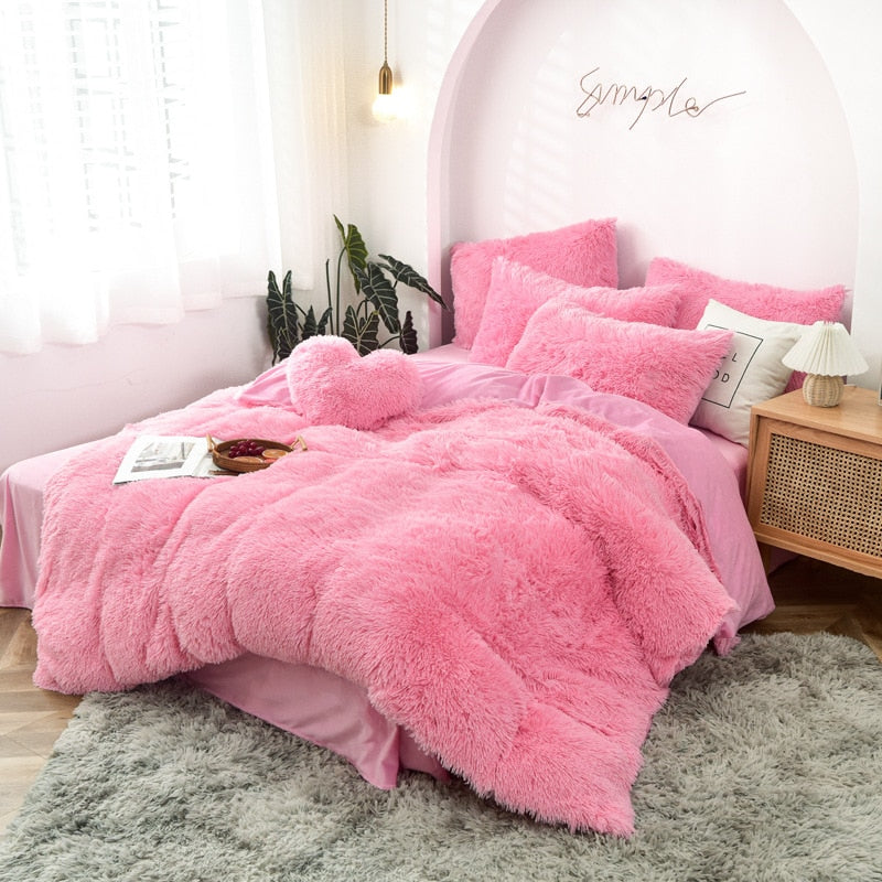 Bedding Set Luxury Winter Warm Thicken Mink Fleece Duvet Cover Bed Sheet and Pillowcases Quilt Cover Queen King Size 150x200cm